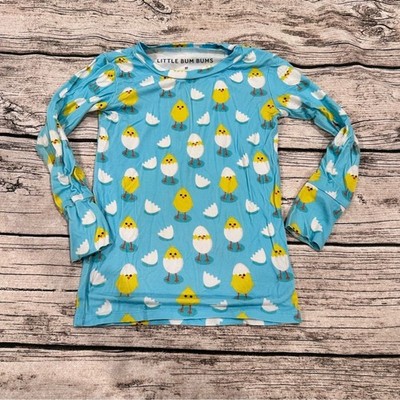 Little Bum Bums Unisex Bamboo Blue Chick Print Pajama Top Size 3t