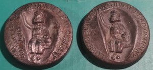 2 Different Dutch Boy National Lead Co Lead Paperweights Early Paint & Metal Adv