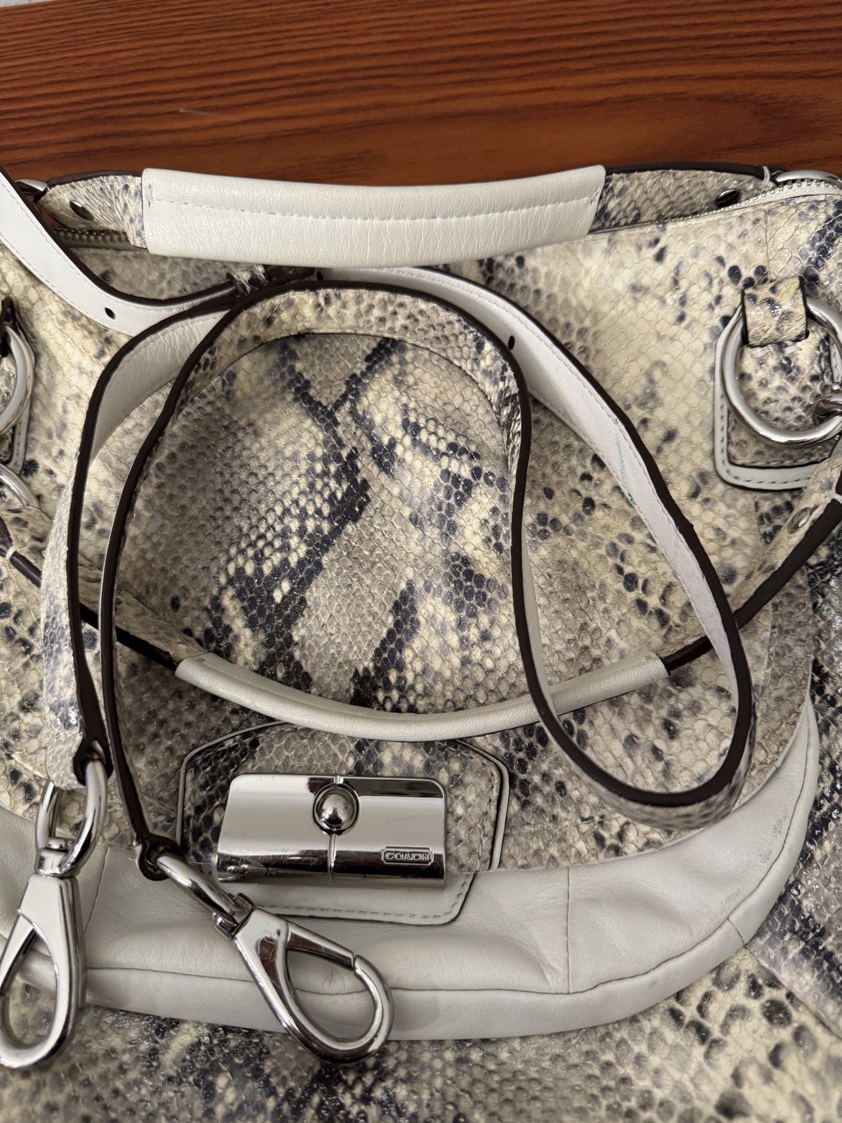COACH #19325 Python Embossed Off-White Leather Kr… - image 12
