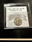 1953  Double "19" NSF;  Coin Mart Graded Canadian Ten ¢10 Cent**AU-50**