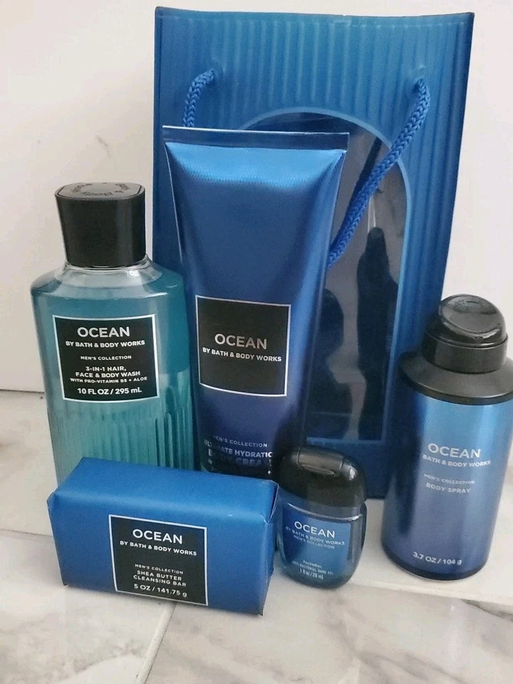6 Pcs Set Bath & Body Works Ocean Men's Collections 6x Lot Gift Bag Brand New  - Image 2 of 4