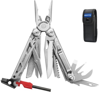 ROCKTOL Multitool, 22-in-1 Multi-tool Pliers with Fire 22 in 1, Silver 