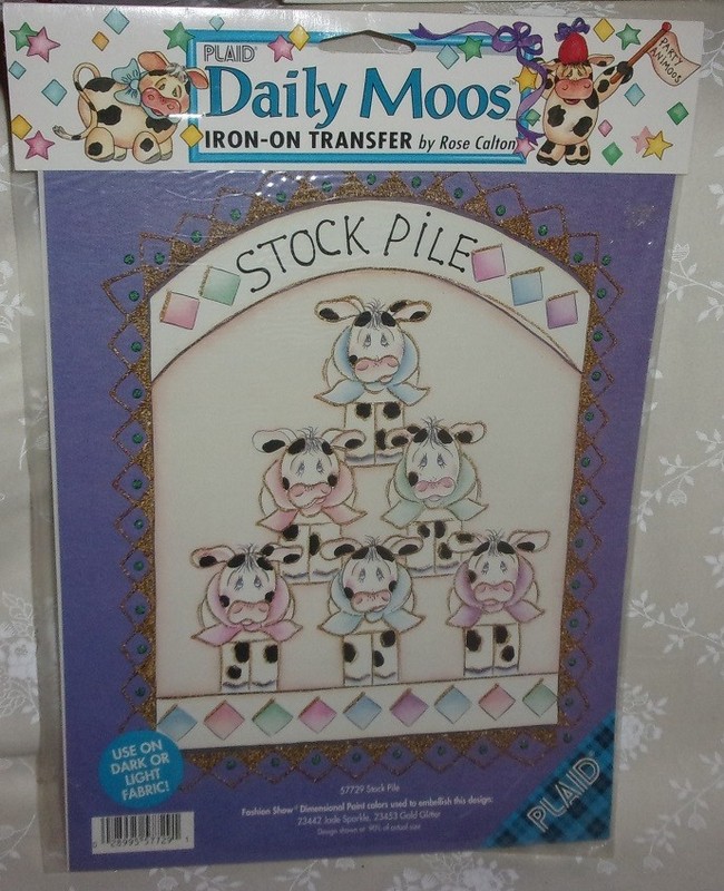 Plaid Daily Moos STOCK PILE Iron-On Transfer NIP