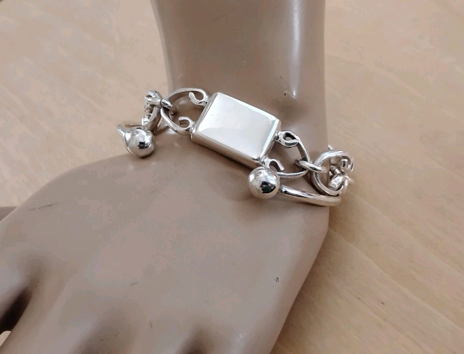 Sterling Silver Scroll-Link Toggle Bracelet Engra… - image 24