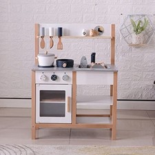 OSJ Wooden Pretend Kitchen with Cookware Display Shelf Mini Kitchen and Storage