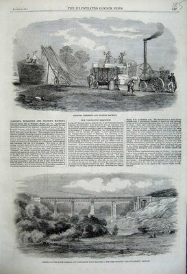 Alter antiker Druck 1861 Abschläge Viadukt Durham Eisenbahn Schlagmaschine Bauernhof 19.