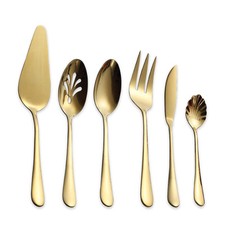 Stainless Steel Golden Titanium Plated Flatware Serving Set 6 Pieces, 5 Servi...