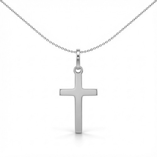 Solid 9ct White Gold Jewelco London Plain Cross Pendant