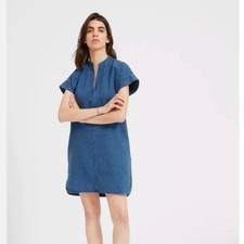Everlane The Splitneck Jean Denim Boxy Shirt Dress Dark Indigo Size 0 Minimalist