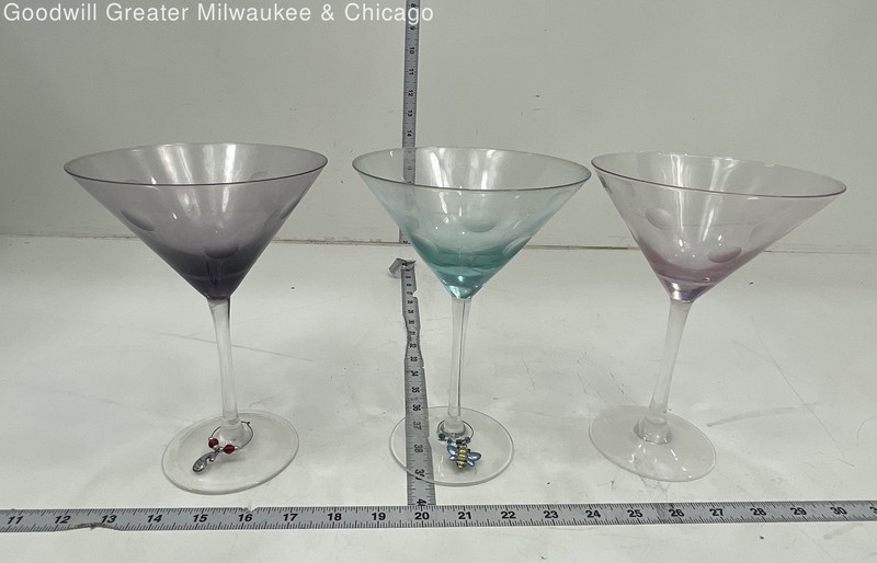 Unbranded Multicolor Polka Dot Martini Glasses Set Of 3 Barware Cocktail