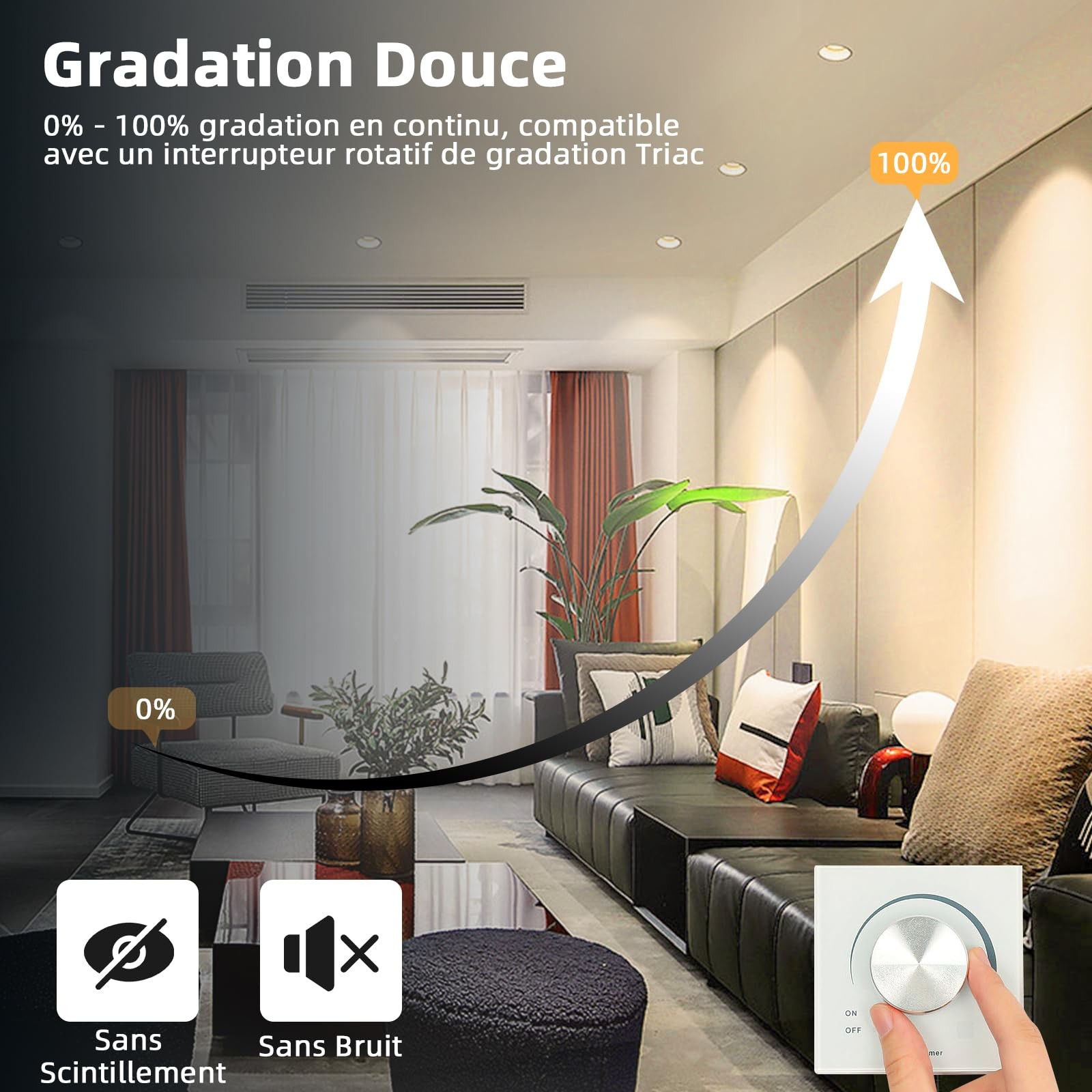 Spot LED Encastrable 10W Dimmable 3000K Extra Plat Blanc Chaud pour Plafond - 3