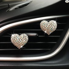 2 Pcs Rhinestone Heart Air Vent Clips, Crystal Car Air Freshener Decor Charm for