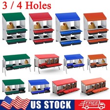 3/4 Holes Chicken Nesting Box Coop Hen Egg Laying Box w/ Roll Out Egg Collection