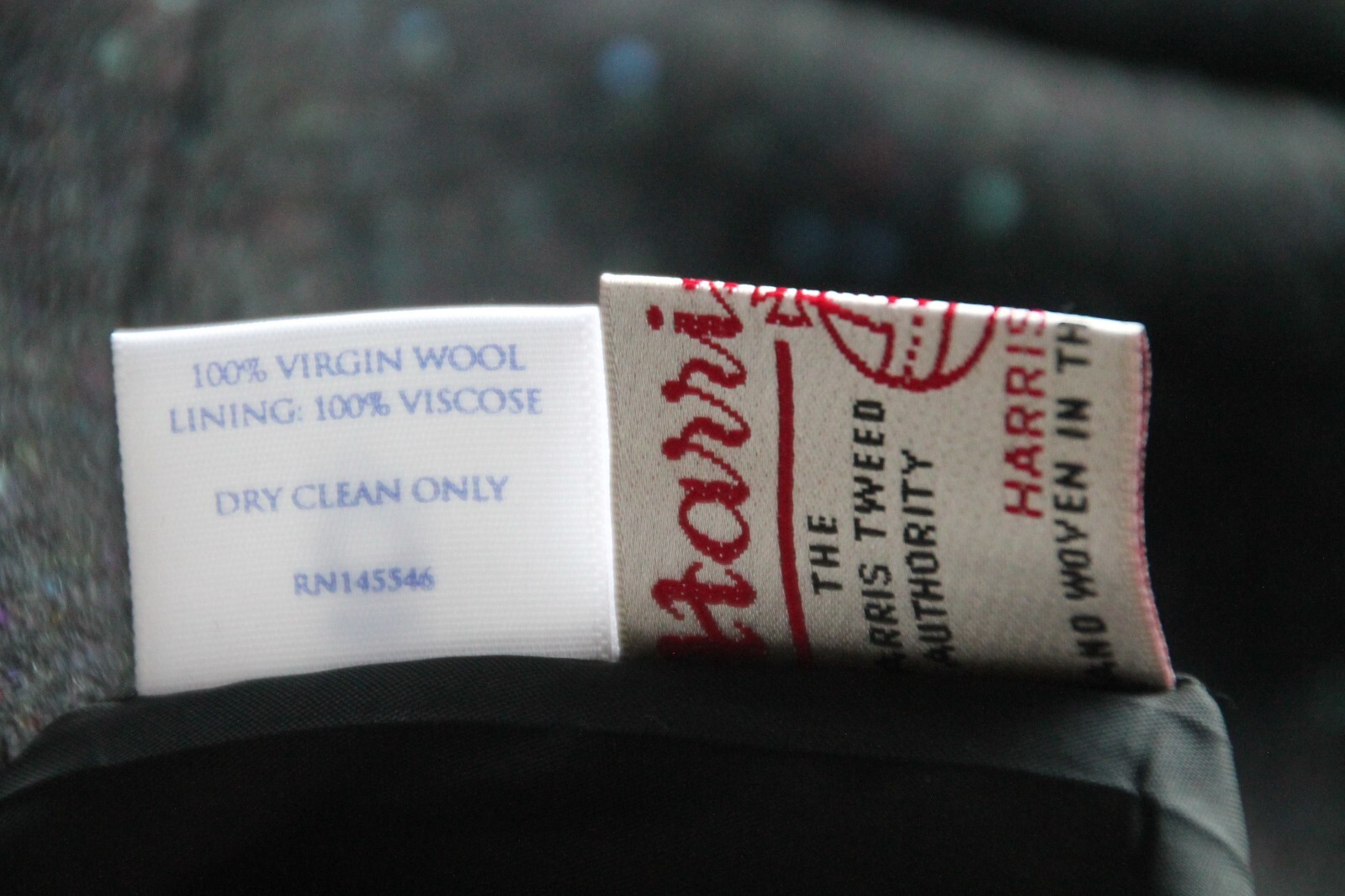 BRORA Black Fleck Harris Tweed 100 Virgin Wool Lined Skirt Pocket UK 8