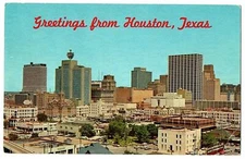 Greetings From Houston Texas Postcard Aerial View Downtown Business Area #83595