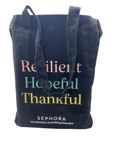 3 SEPHORA Black Tote Bag Resilient Hopeful Thankful Reusable Shopping Canvas NEW - Picture 4 of 6
