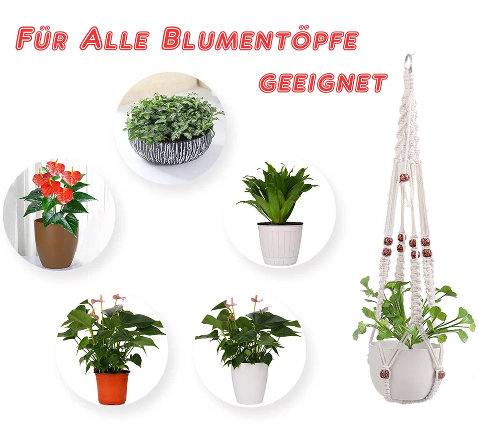 Premium Makramee Blumenampel Blumentopf Garten Balkon BOHO Hängeampel Wandbehang - Bild 4 von 4