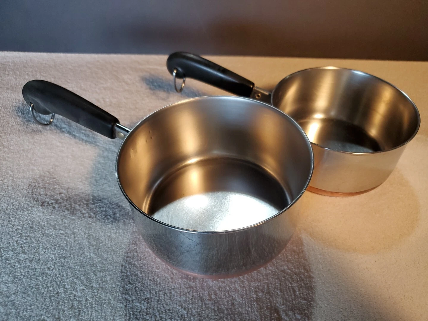 Pair Reverware 1801 Copper Clad Sauce Pans 1 Qt & 1.5 Qt No Lids