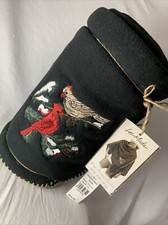 Le Moda Fleece Wrap Around Capelet Cowl Black With Embroidered Birds 57x48