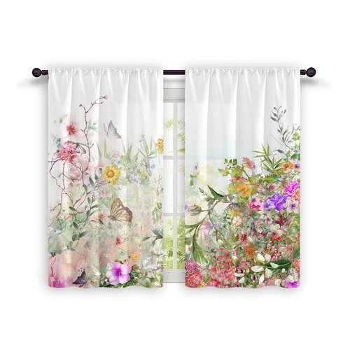 2X Rod Pocket Floral Blackout Valance Kitchen Waterproof Window Curtains Drapes - Picture 13 of 54