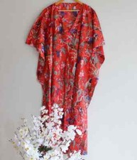 Indian Bird Printed Kaftan Cotton Hippie Maxi Women Nightwear Caftan Dress