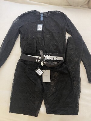 Dsquared2 Underwear Icon Black Sheer Lace Cropped And Lace Bottom