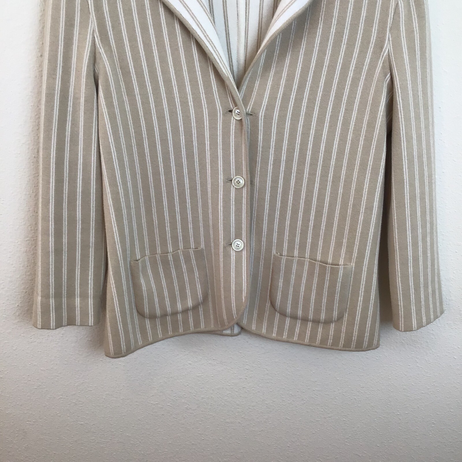 Loro Piana Sweater Jacket M Beige White Stripe Reversible Knit Blazer Women image 4