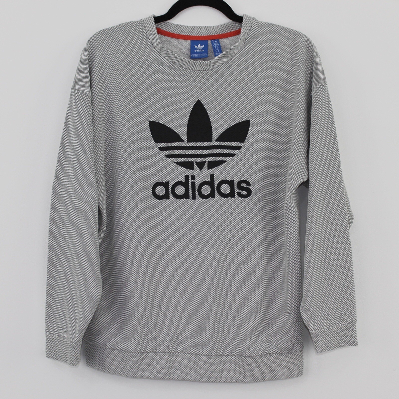 Adidas Trefoil Sweatshirt Grey Black Logo Pullover Jumper UK 6 Oversized Fit