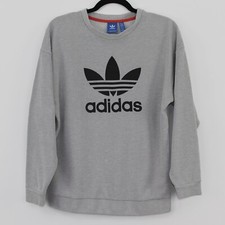 Adidas Originals Trefoil Grey Sweatshirt Womens UK 6 Black Logo Oversized Jumper