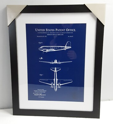 New, 20x16  Framed United States Design Patent Propeller Plane 1935