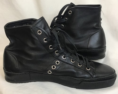 Gucci Sneaker Black Leather Lace Up High Top Stud Embroider Logo Side Size W10 - Picture 4 of 12
