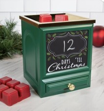 BHG COUNT DOWN TO CHRISTMAS Fragrance Oil Wax Warmer Melter w/Chalk Drawer GREEN