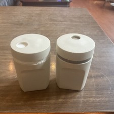 Vintage~Tupperware~3 1/2" Salt Pepper Shakers~1471 ~Almond Color ~Made in USA~