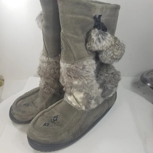 Manitobah Mukluks Tall Gray Fur Winter Boots Women's 10 L10/M8