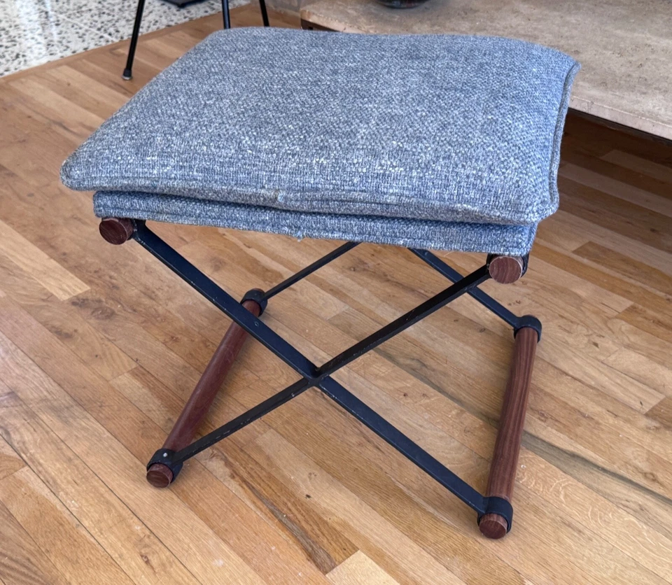 Cleo Baldon Madera de Nogal Hierro Forjado X Base Taburete Silla Banco Terra De Colección Mcm Inca Foto 4 de 4