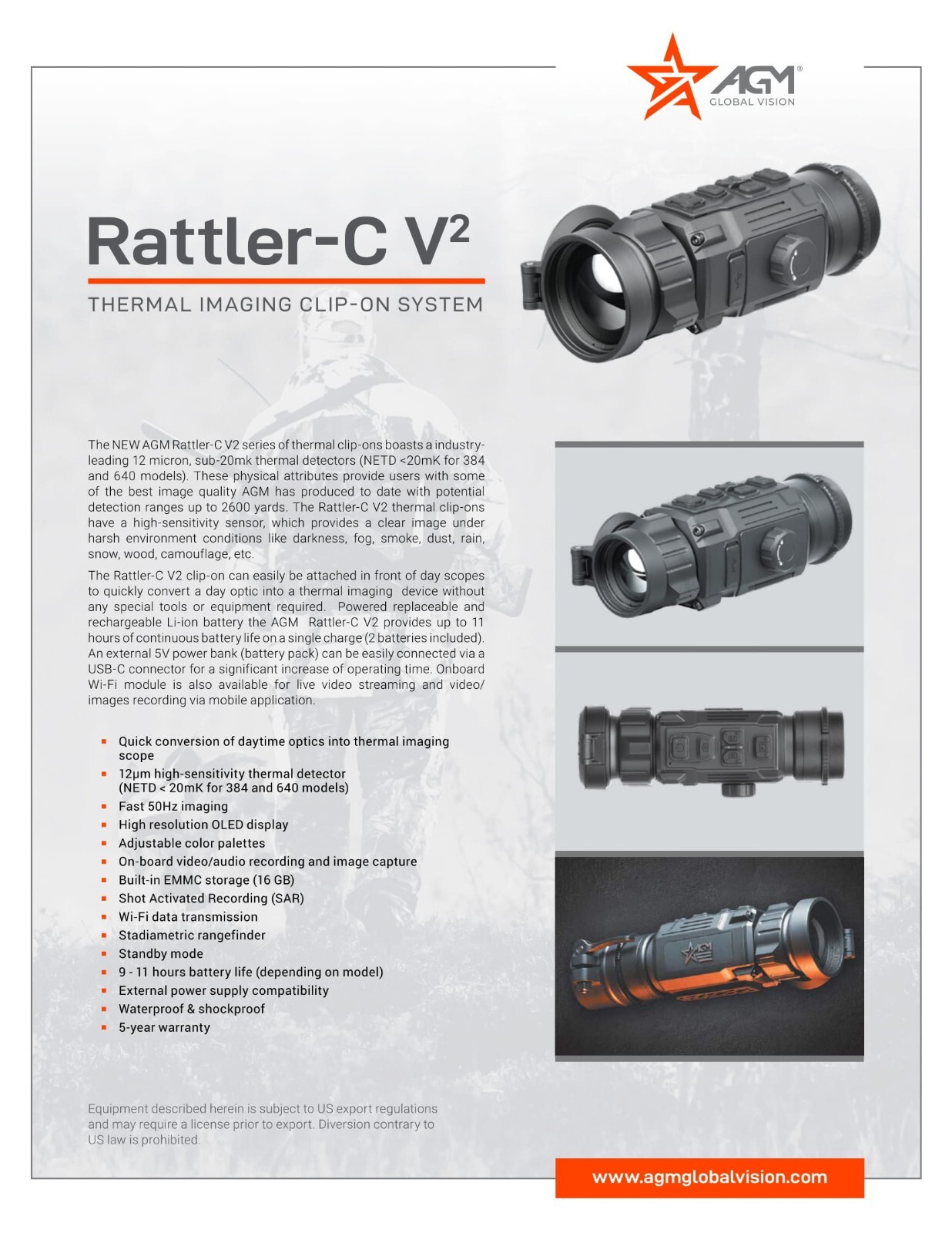 AGM Rattler-C V2 50-640 Thermal Weapon Sight (Free 10-Hr Battery Pack!)