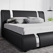 Modern Deluxe Platform Bed Frame with Iron Pieces Decor and Adjustable Headboard