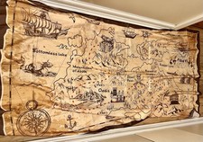 Pirate Treasure Map Wall Hanging Kids Room Party 73x44 Decor Earth Tones Banner