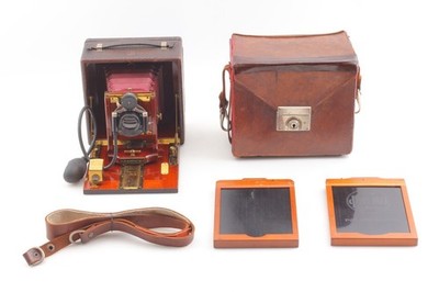 【RAR】 Century Model 43 Klappkamera roter Balg mit 2 Plattenhaltern aus JAPAN