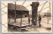 Antique RPPC Men Tapping Maple Tree Syrup Sleds Barn Real Photo Postcard 