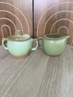 Frankoma Plainsman Prairie Green Creamer & Covered Sugar Bowl Handled 5A 5B VG