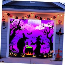 7x8ft Halloween Garage Door Cover, Witch Garage Door Cover Hanging Witch