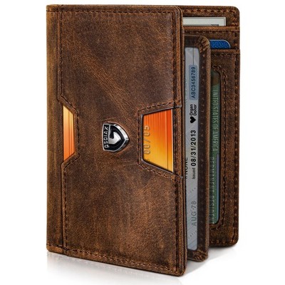 GSOIAX Slim Top Grain Premium Crazy Horse Leather 4.3'' X 3'' X 0.5'', Red-brown