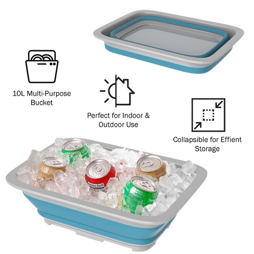 Blue Collapsible 10L Wash Bin, Portable Wash Basin/Dish Tub/Ice Bucket Multiuse - Picture 10 of 12