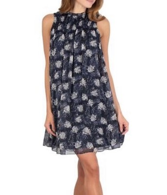Joie Baltic Print Tank Swing Mini Dress in Dusky Blue Made in India Size Medium