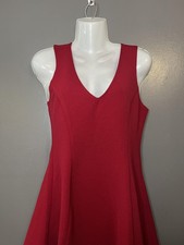 Forever 21 Dress Womens Medium Red Textured Knit Sleeveless V Neck Fit & Flare