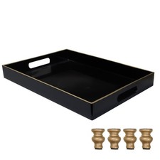 Black Display Riser Decorative Tray 2 In 1 Pedestal Stand Serving 15.7x11.8 In