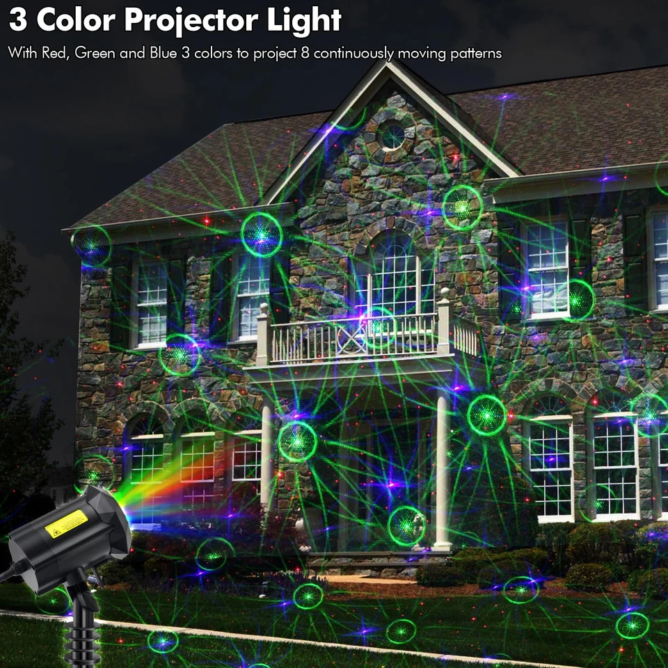 8 Patterns Christmas Laser Projector Lights, Outdoor Garden Decorative Lights... - Image 2 of 4