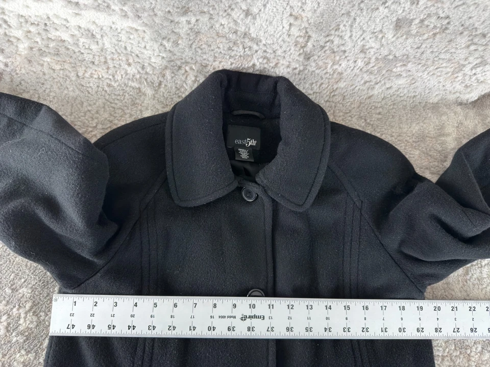 Gola de botão East5th tamanho S lã inverno ao ar livre casaco preto forrado - Imagem 4 de 4