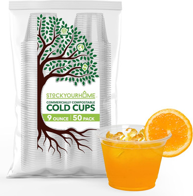 9 Oz Commercially Compostable Cold Cups (50 Pack), Eco Party Cup, Environmentall